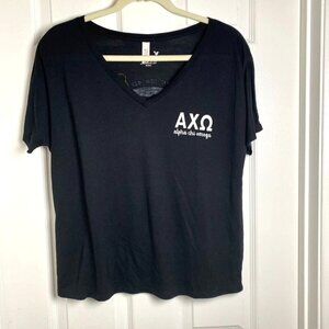 Bella Canvas University Tees Alpha Chi Omega Black V-Neck Tee Size Medium